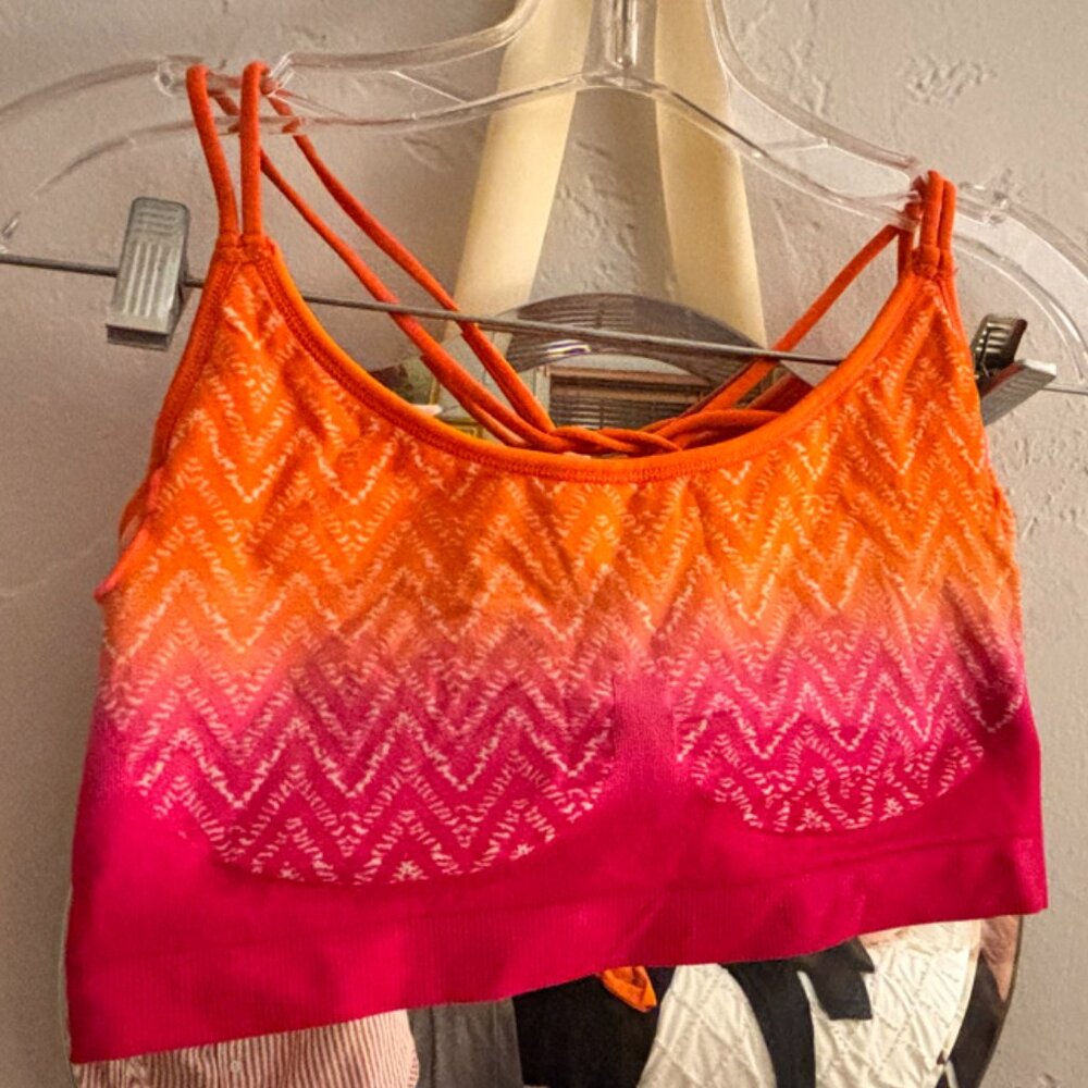 Fabletics Orange and Hot Pink Reversible Racerback Sports Bra - L